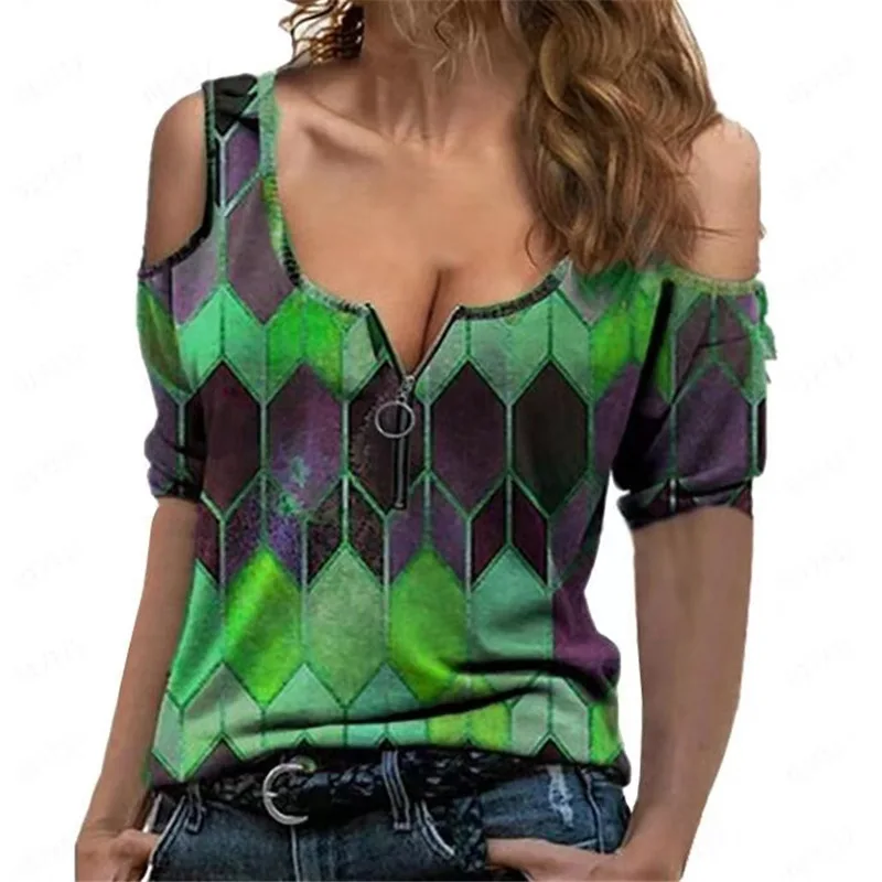 Casual comfortable  Vintage Vest Tops Women's Summer Sleeveless Fashion Blouse Geometric Print  Zip image 5