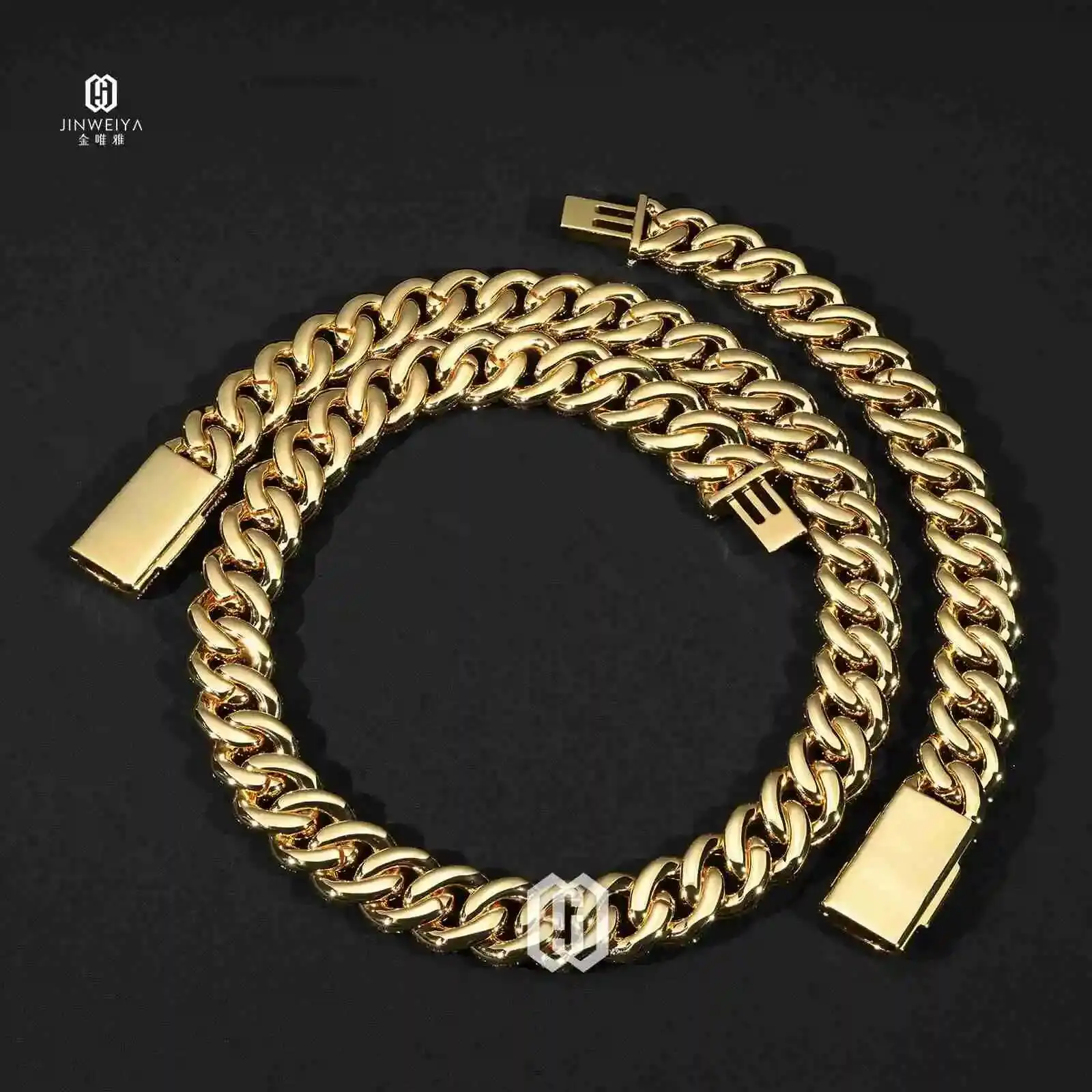 Fashion 18MM Gold Plated Brass VVS Moissanite Iced Out Cuban Link Chain Hip Hop Necklace for Men..