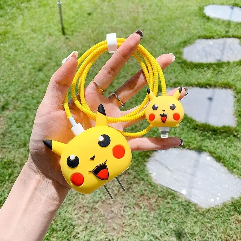 Pokemon Pikachu Apple 12 charger protective case with anti breakage 20W fast charging head protective case 18W wire winding rope