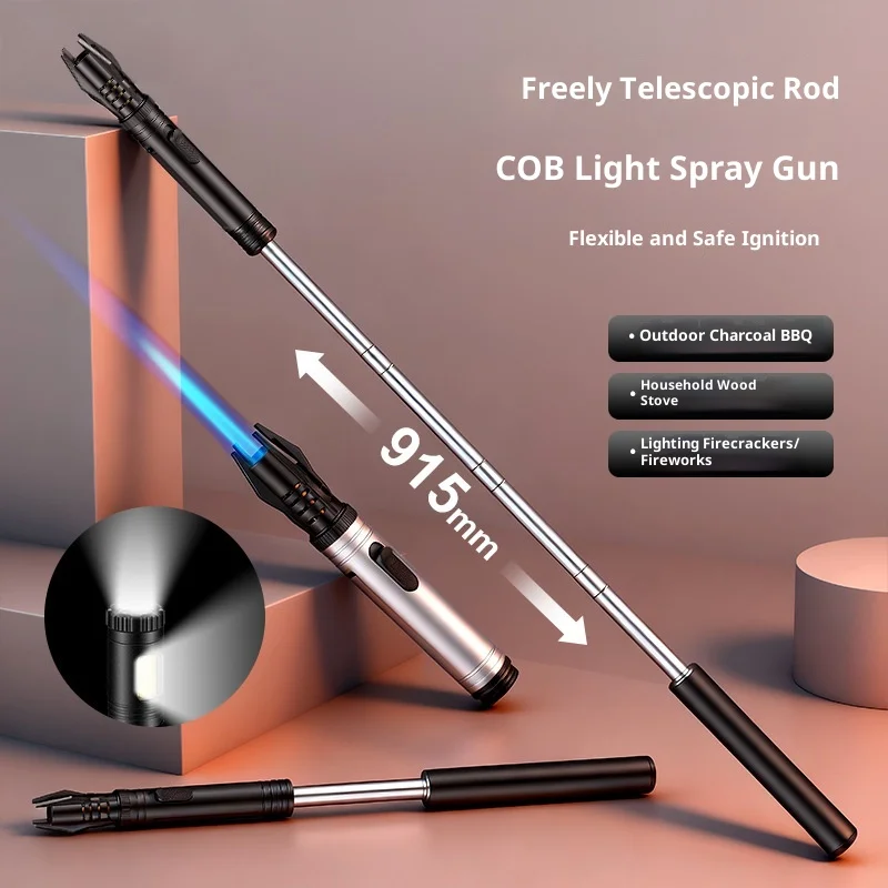 BBQ Barbecue Candle Lengthening Powerful Metal Gas Lighter Windproof Turbo Kitchen Torch Cigar Smoking Accessories Flashlight