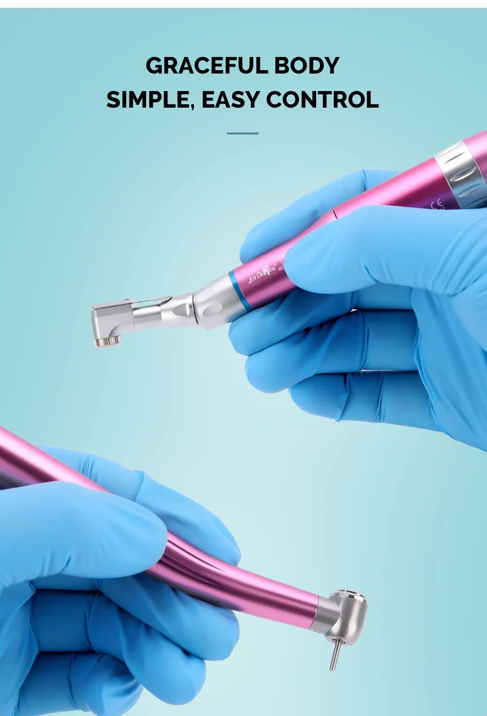 JOY DENTAL Dental Color Handstück-Set mit hoher und niedriger Geschwindigkeit, Druckknopf, Winkelstück, Einweg-Wasserspray, Luftturbine, 2/4 Löcher – Detail 5