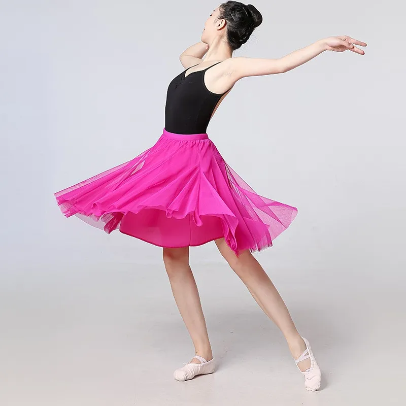 กระโปรงยาวทรงเอ สีแดง สำหรับเต้นรำ ทรงเอไลน์ ช่วยพรางหุ่น กระโปรงสีม่วงหรือสีชมพูหวาน ผ้าโพลีเอสเตอร์