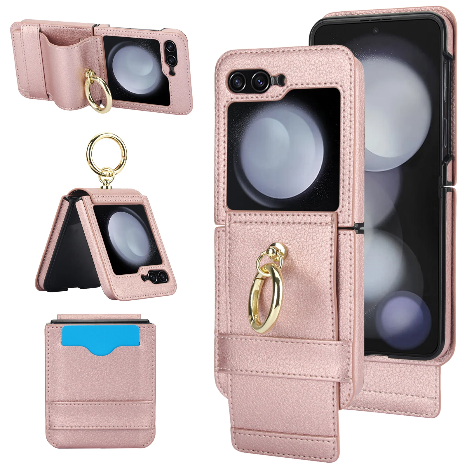 Ring Holder Cards Slot Leather Wallet Case for Samsung Galaxy Z Flip 6 5 4 5G Flip4 Flip5 Bag Magnetic Purse Stand Phone Cover