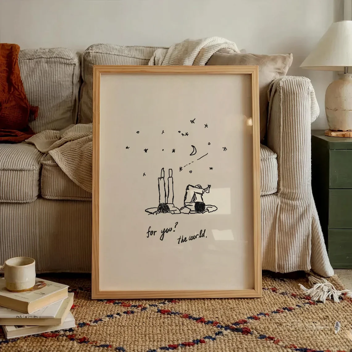 Neutral Vertical Hand-Drawn Wall Art For You the World Print Minimalist Love Poster Cute Couple Decor Aesthetic Bedroom Digit