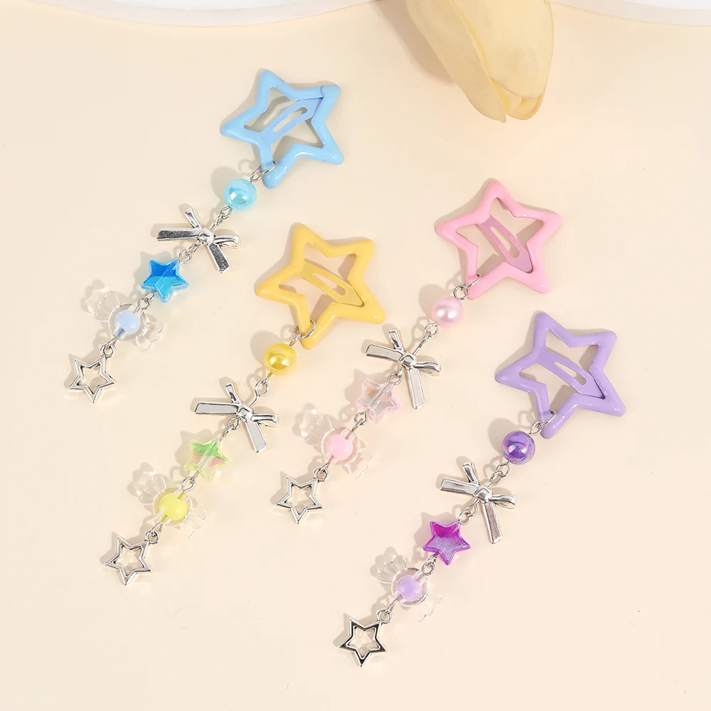 4 قطعة مقاطع الشعر نجمة الحلو حبات الحلوى هامش معلقة القوس دبابيس الشعر مشبك معدني للفتيات Y2K غطاء الرأس أغطية الرأس اكسسوارات #3