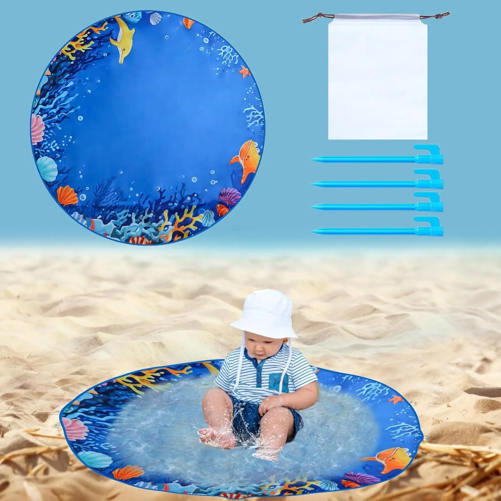 Beach Kiddie Pool Beach Puddle Wading Pools With Carrying Bag Waterproof Outdoor Water Play Sand Toy For Picnic Travel Vacation