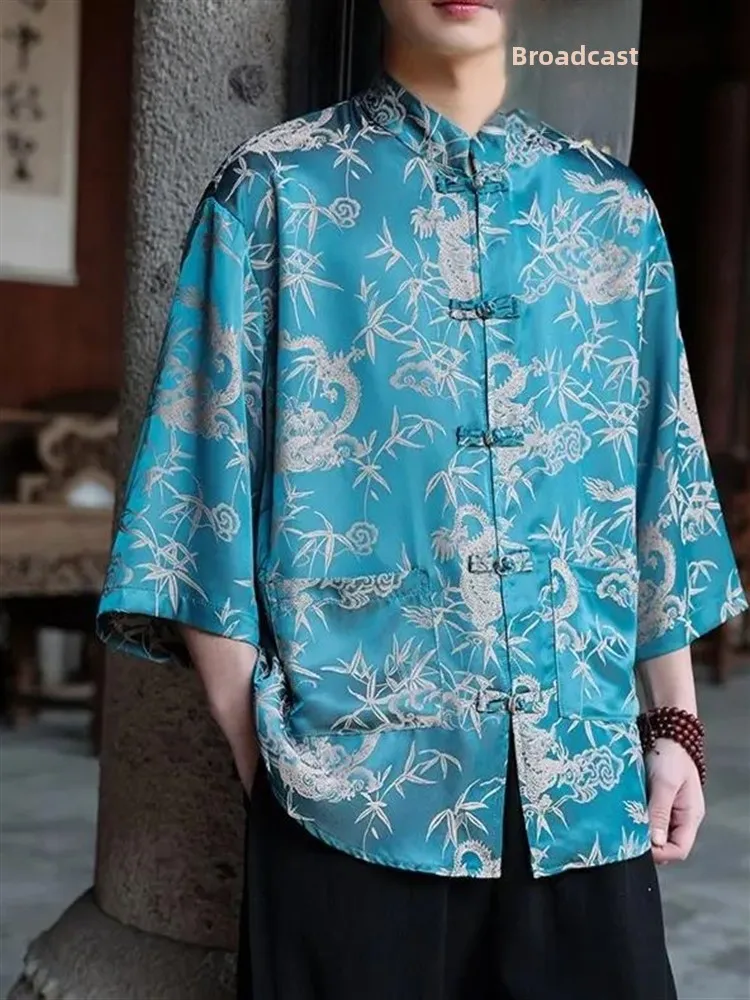 

Новинка лета для мужчин с принтом Ice Silk ort Sve Big Size Seven Sve irt Faion Urban Sle для домашнего использования с растительным цветочным узором