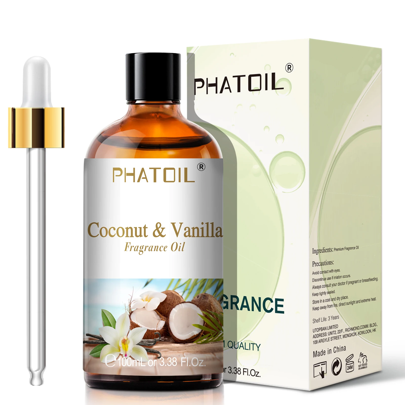 PHATOIL 100ml Coconut & Vanilla Fragrance Oil For Diffuser Aromatherapy Premium Fragrance Aroma Oils For Candle Making DIY Soap