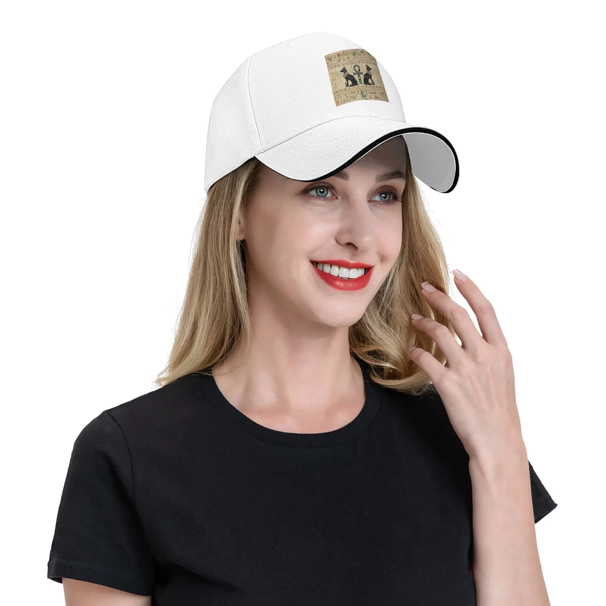 Egyptian Cats and ankh cross Cap Fashion Casual Baseball Caps Adjustable Hat Hip Hop Summer Unisex Baseball Hats Customizable