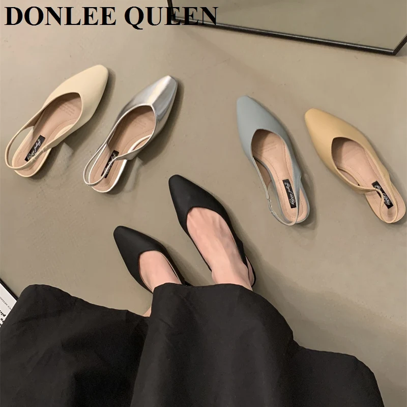 Fashion Pointed Toe Flats Shoes Women Slingback Sandals Elegant Mules Female Shallow Ballet Casual Loafers Sliver Zapatos  Mujer