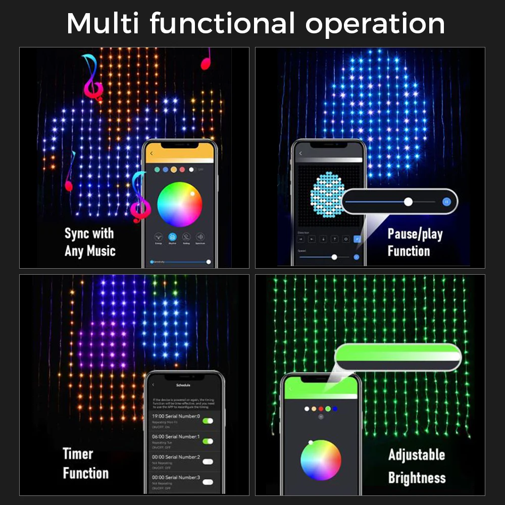 DIY Ambient Light DIY Picture Display Music Synchronization Curtain Lamp APP Control String Light for Christmas Holiday Party