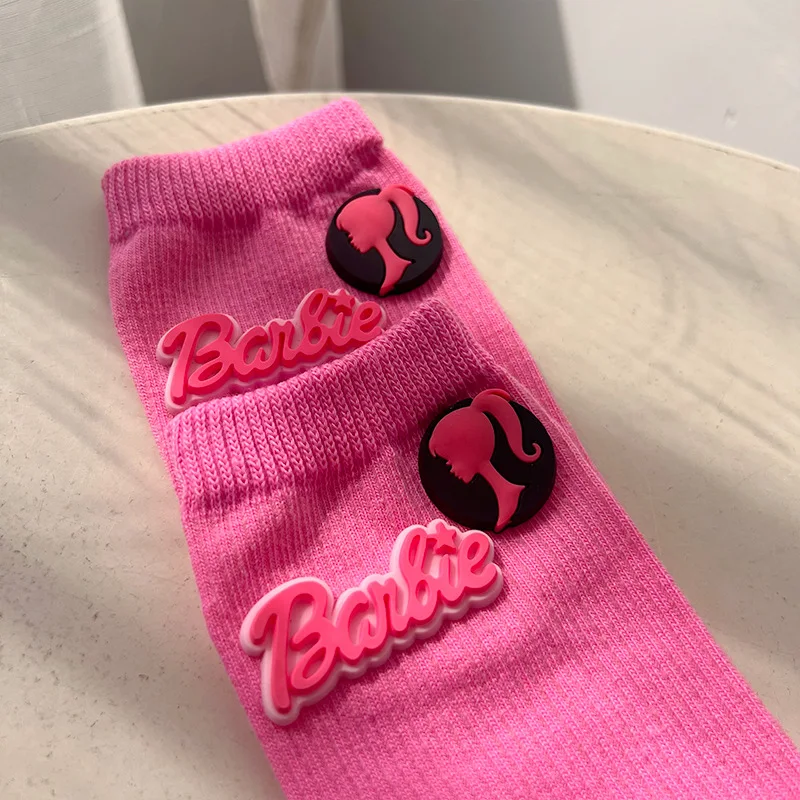 Barbie kızların serisi orta tüp çorap Kawaii karikatür pembe Sportsocks yüksek güzellik yumuşak pamuk ter emici nefes çorap