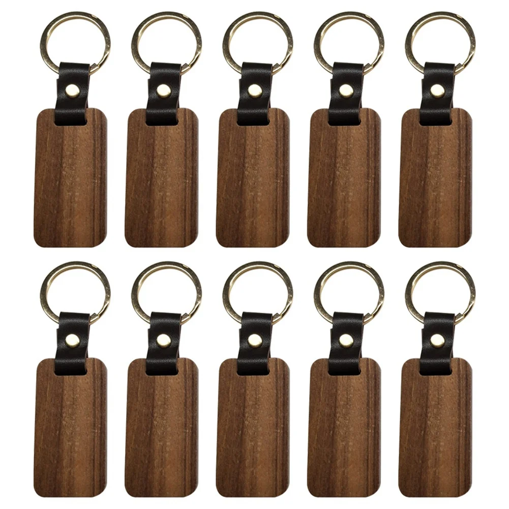 

10Pcs Wooden Keychain Rectangular Collectible Key Ring Car Bag Hanging Pendant Painting Crafts Cute Keychain