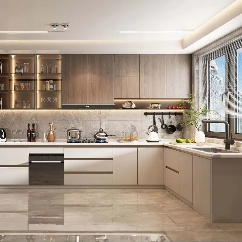 작은 주방 캐비닛 세트 싱크대&수도꼭지 포함 멜라민 주방 캐비닛 공급업체 무광 래커 모던 주방 캐비닛