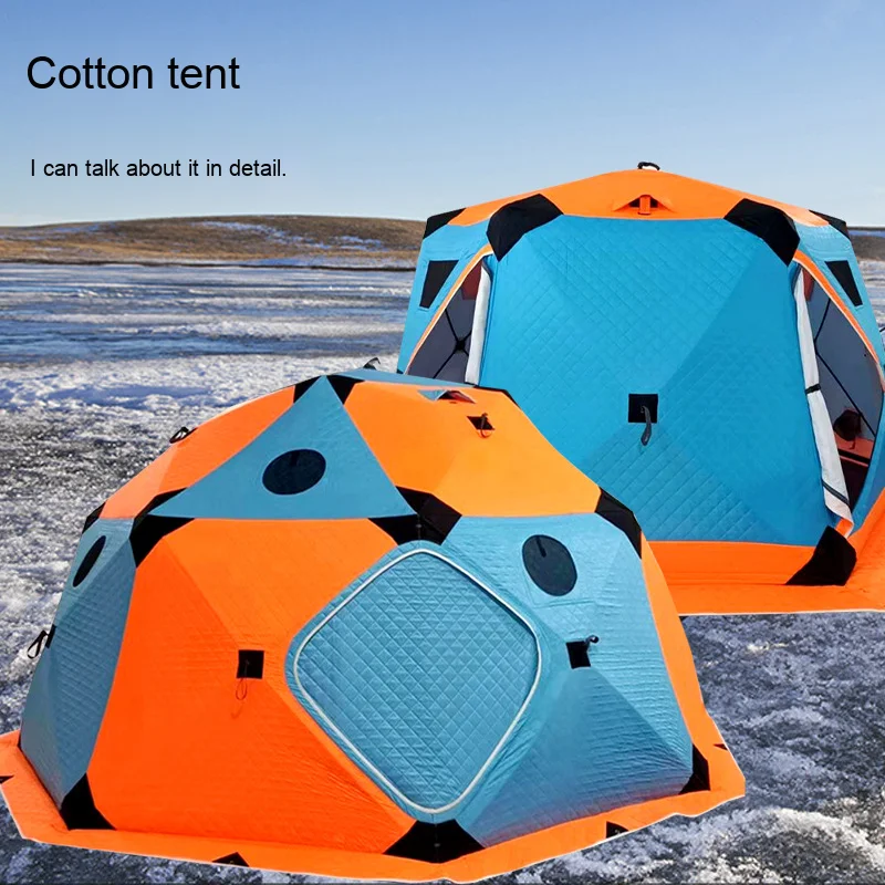 Multi Person Ice Fishing Tent, Triple Layer Oxford Cotton, Octagonal Hexagonal Waterproof Shelter for Winter Camping Use