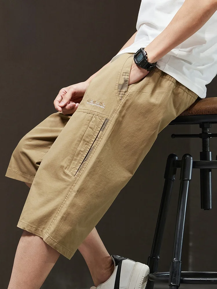 

Khaki Workwear Seven-Foot Men's Summer Outdoor Sports Sle Park Walking Middle-Aged And ly Knee-High orts Casual Pants