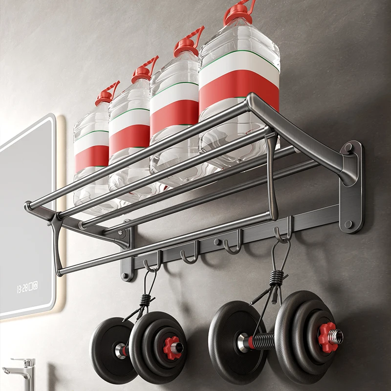 304 stainless steel towel rack bathroom rack gun gray pendant foldable non-punching bathroom towel rack