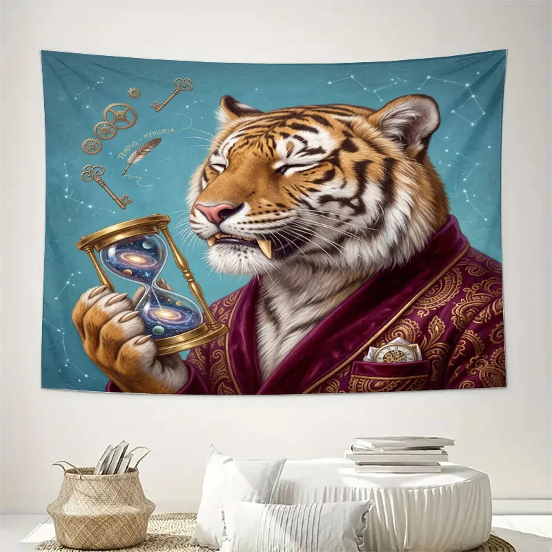 Elegant Bohemian Tiger Astrology Constellation Curtains Day Filter Window Curtain Art Print Mystical Cosmic Decor for Living Roo