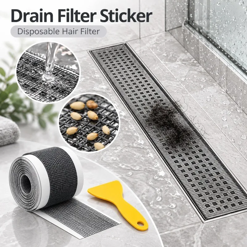 Hair Capturer Self Adhesive Drain Patch Disposable Netting Bathroom Kitchen Sink Hair Filter