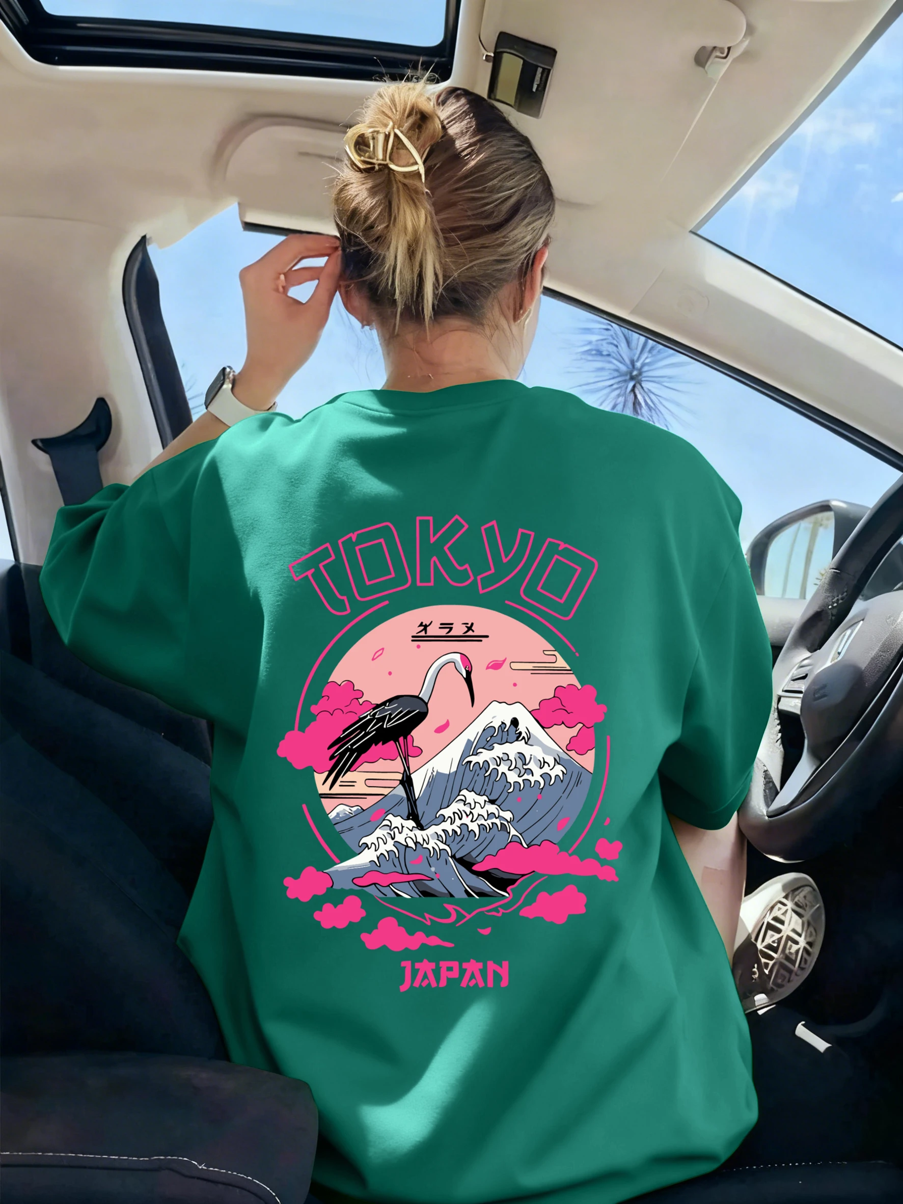 Tokyo Japan Crane Waves Prints Women T-Shirt Trendy Crewneck Tee Shirts Hip Hop Summer Clothes Y2K Woman Soft Short Sleeve