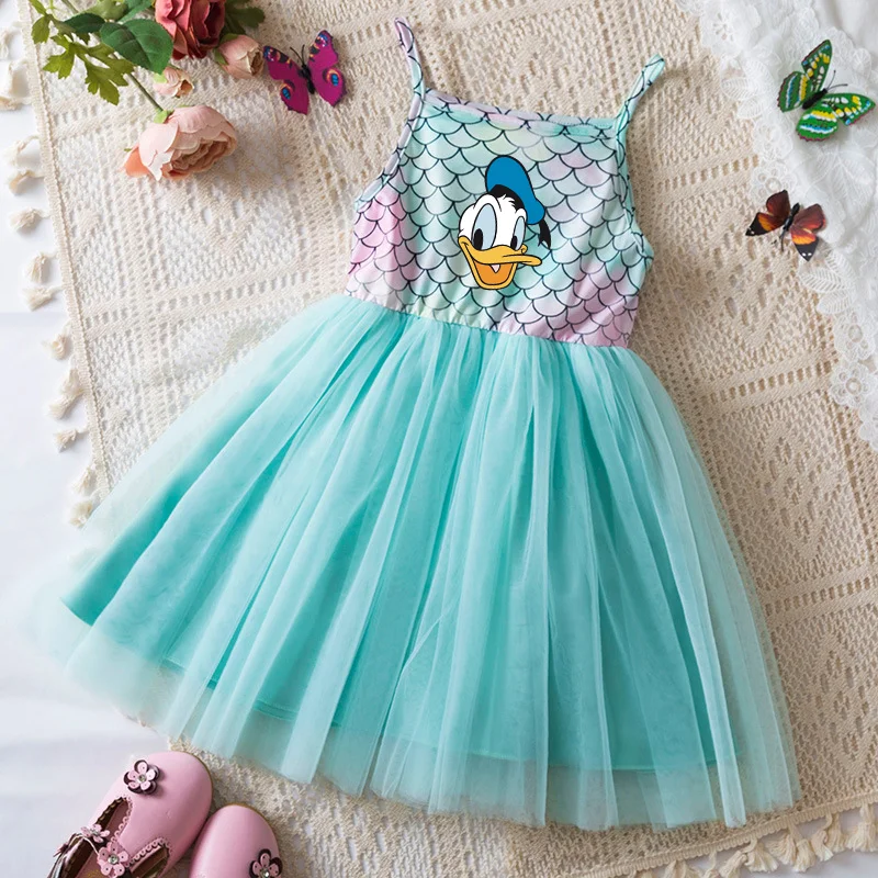 

Donald Duck Dress Kids Princess Summer Sling Girl Clothes Tutu Princess Dresses Mermaid Beaches Party Baby Birthday Costumes