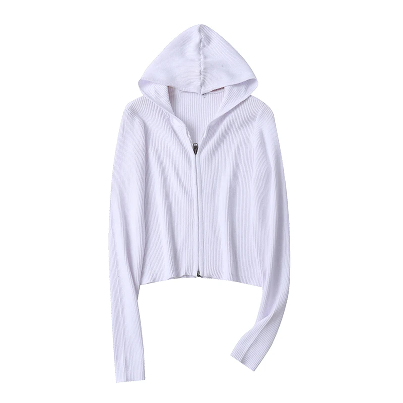 

Hooded Knitted Cardigan Pure Color Long Sve Zipper ort Outerwear Autumn New Sle Women's Versatile Slim Fit Color