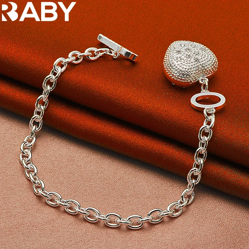 

URBABY 925 Sterling Silver AAA Zircon Heart Bracelet For Women Charm Bracelets Chain Lady Fashion Wedding Party Jewelry Gifts