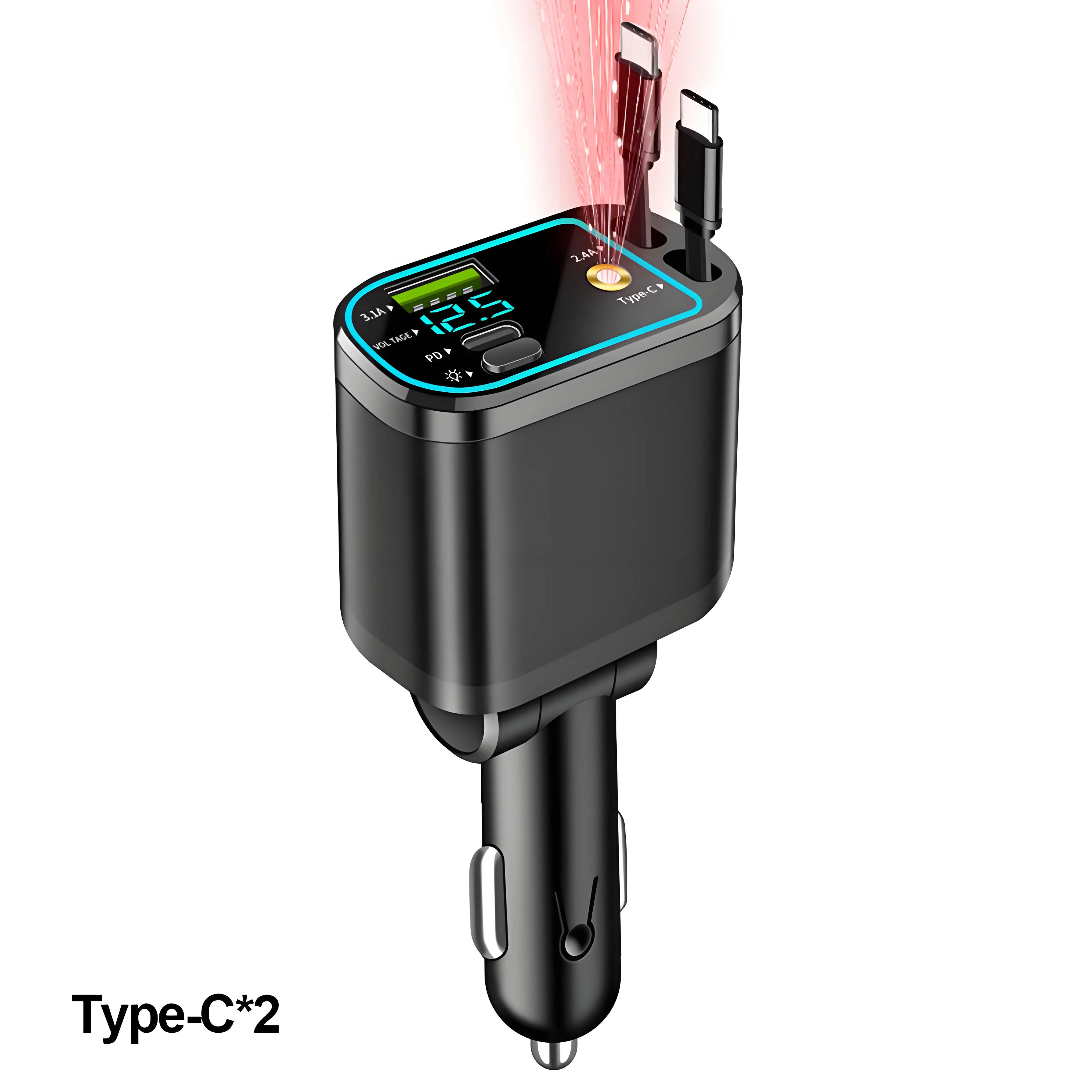 120 W einziehbares Autoladegerät mit Dach, Sternenlicht, USB-C-Kabel, Schnellladegerät, Zigarettenanzünder-Adapter für iPhone, Huawei, Samsung