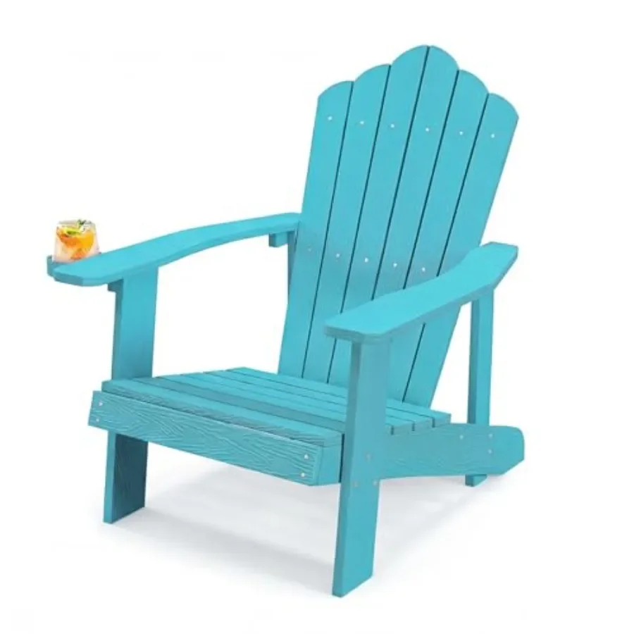 Outdoor Adirondack Chair with Cup Holder, Plastic Resin, Turquoise, 380 LBS Capacity for Patio, Backyard, Porch, Balcony, Pools