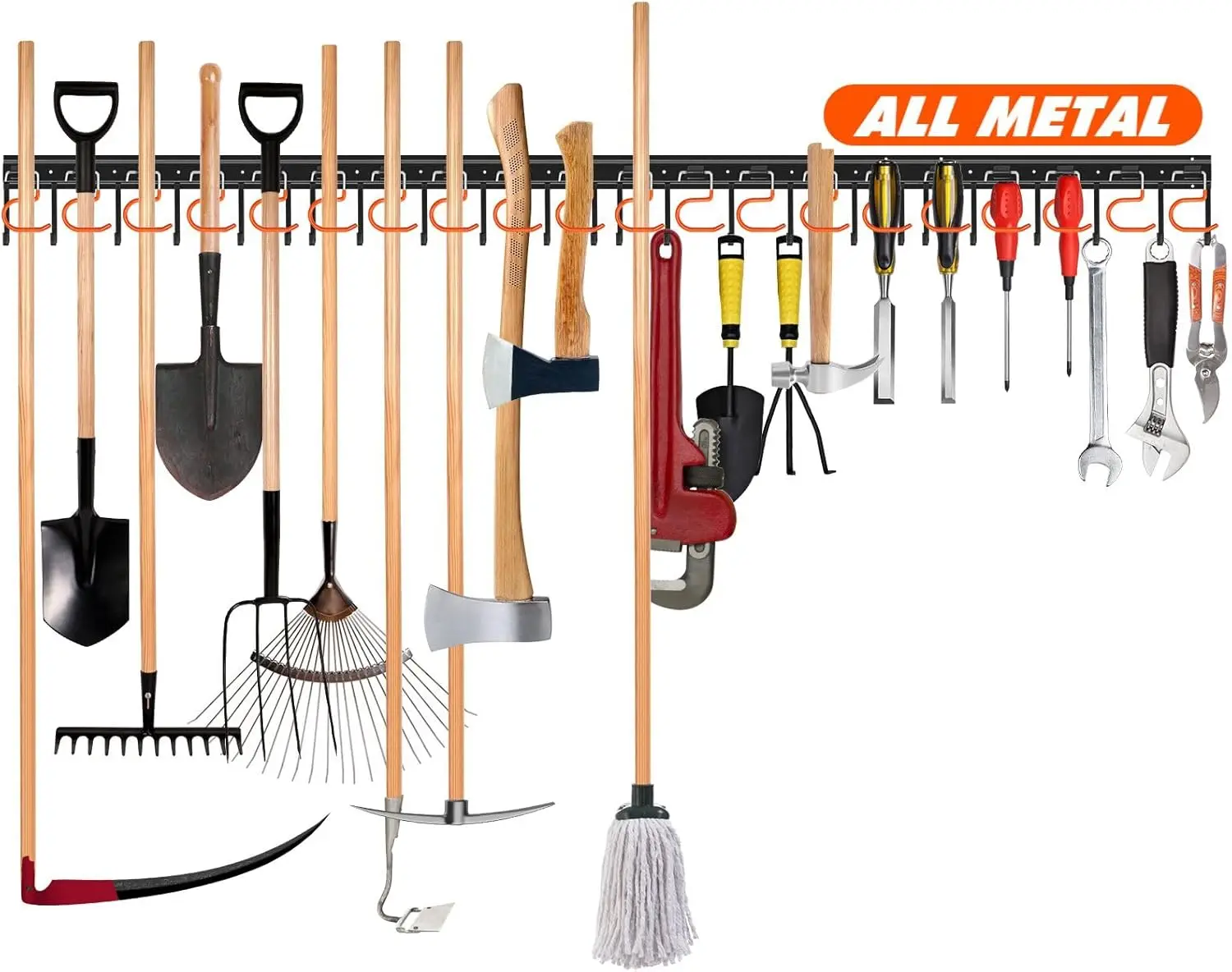 

68'' All Metal Wall Mount Tool Organizer with Hooks for Garage Garden Shed Storage
