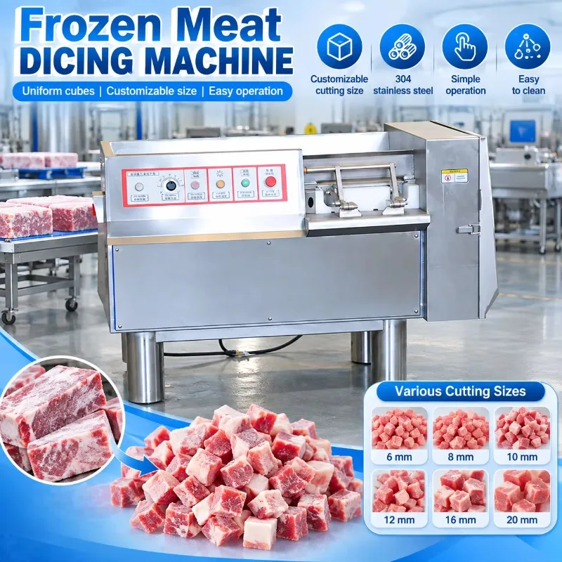 Commercial Industrial 3D Frozen Meat Dicing Machine Adjustable Sizes for Uniform Cube Food Processing Plant