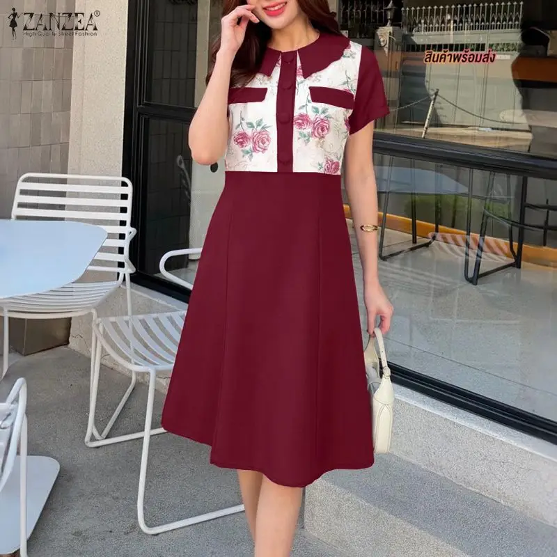 Stilvolles bedrucktes Kleid 2026 ZANZEA Damen Sommer-Sonnenkleid mit Reverskragen, Kurzarm, Freizeitkleid, A-Linie, Arbeitskleid, Urlaubskleid