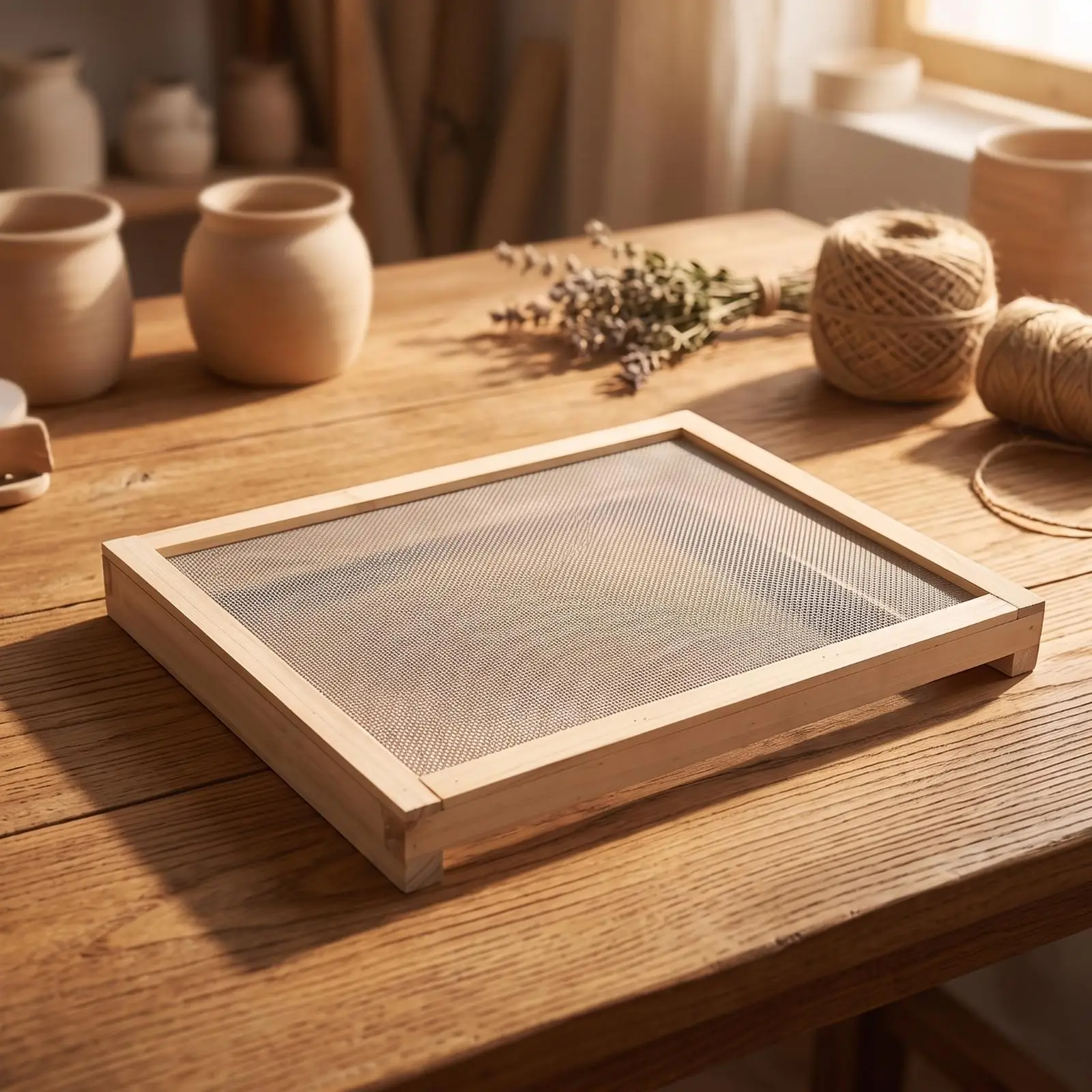 Breathable Scented Desiccating Net Wood Frame, Raised Corner Feet, scented desiccating Tray with Mesh Screen, for Tabletop