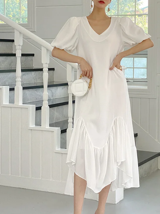 Gonna Ele V-ne in chiffon con orlo arricciato e cintura foderata interna asimmetrica lunga Dr per donna nella stagione estiva