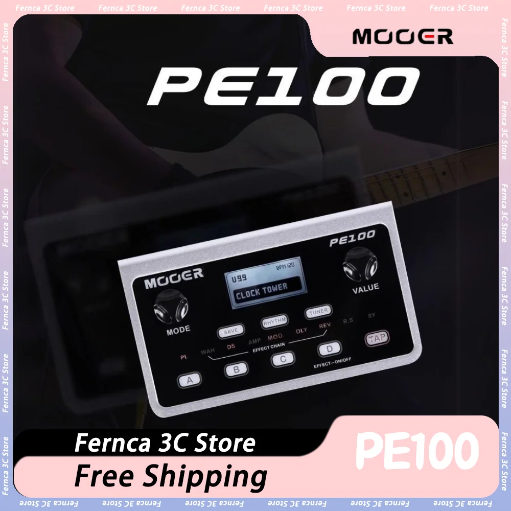 MOOER PE100 Portable Multi-effects Processor 10 Tempo Guitar Effect Pedal 39 Effects 40 Drum Patterns Guitar Accessories Custom