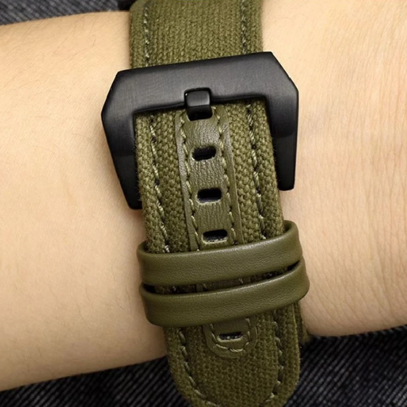 Nylonowe płótno skóra bydlęca dolny pasek do zegarka Breitling super ocean rozrządu Panerai PAM111 PAM441 Diesel Watchband 20mm 22mm 24mm