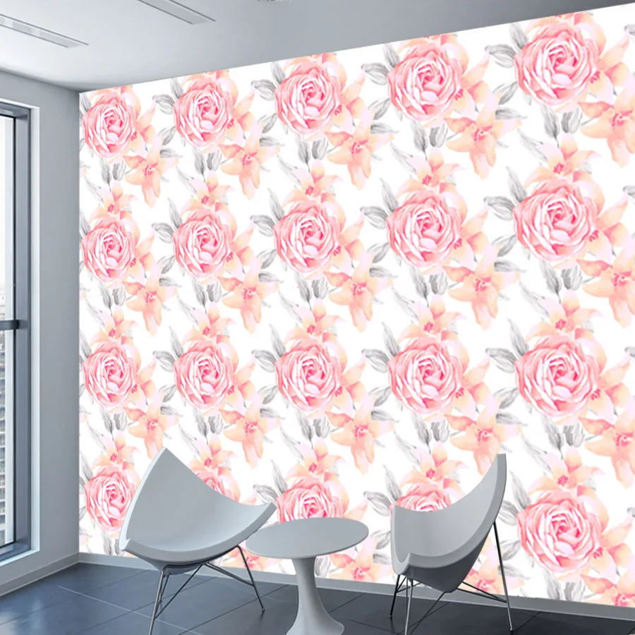 Custom Self Adhesive Wallpaper Accept for Bedroom Walls Contact Paper Pink Rose Girls Wall Papers Home Decor Mural TV background