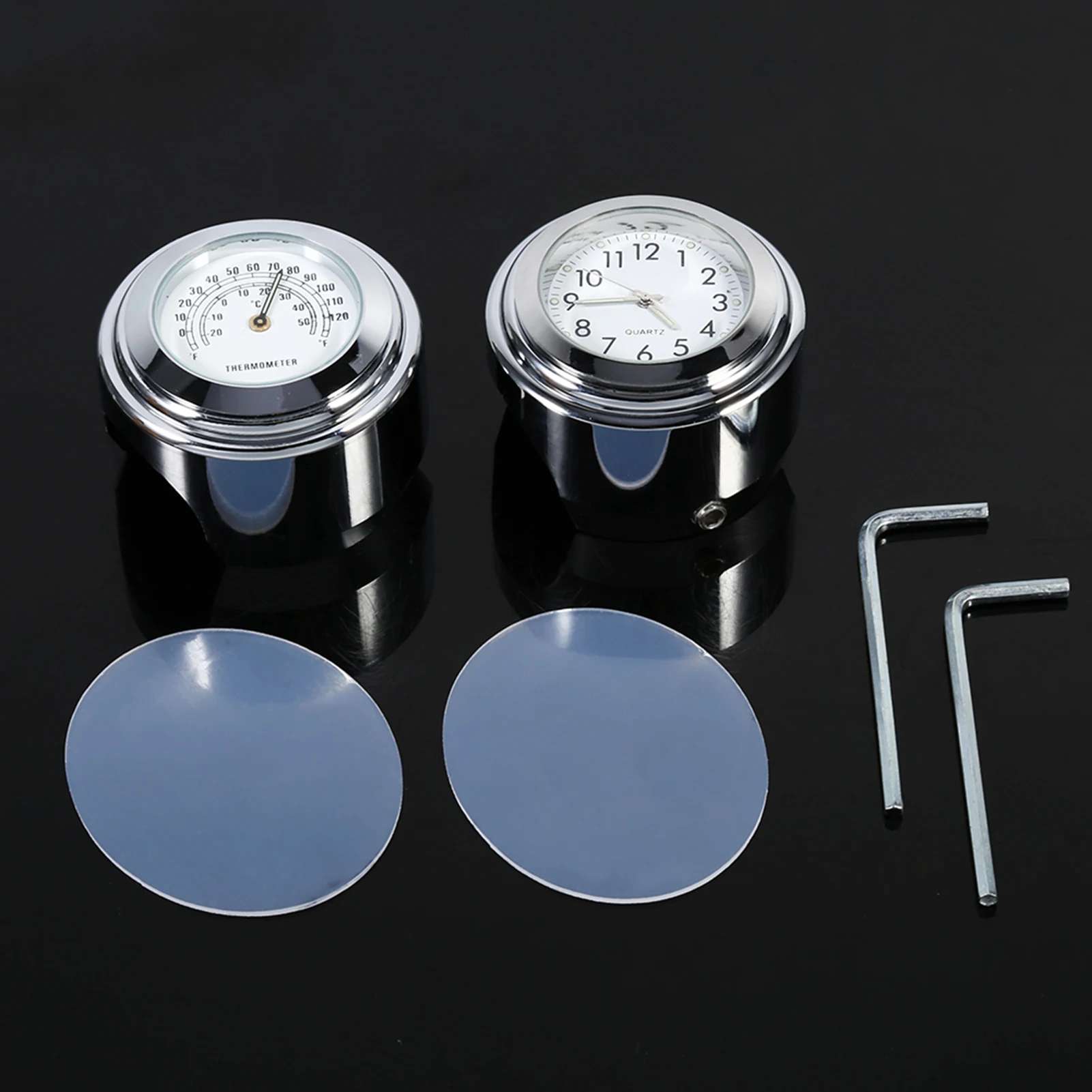 7/8" 1" Motorcycle Handlebar Mount Watch Dial Clock & Thermometer Temp White view 3
