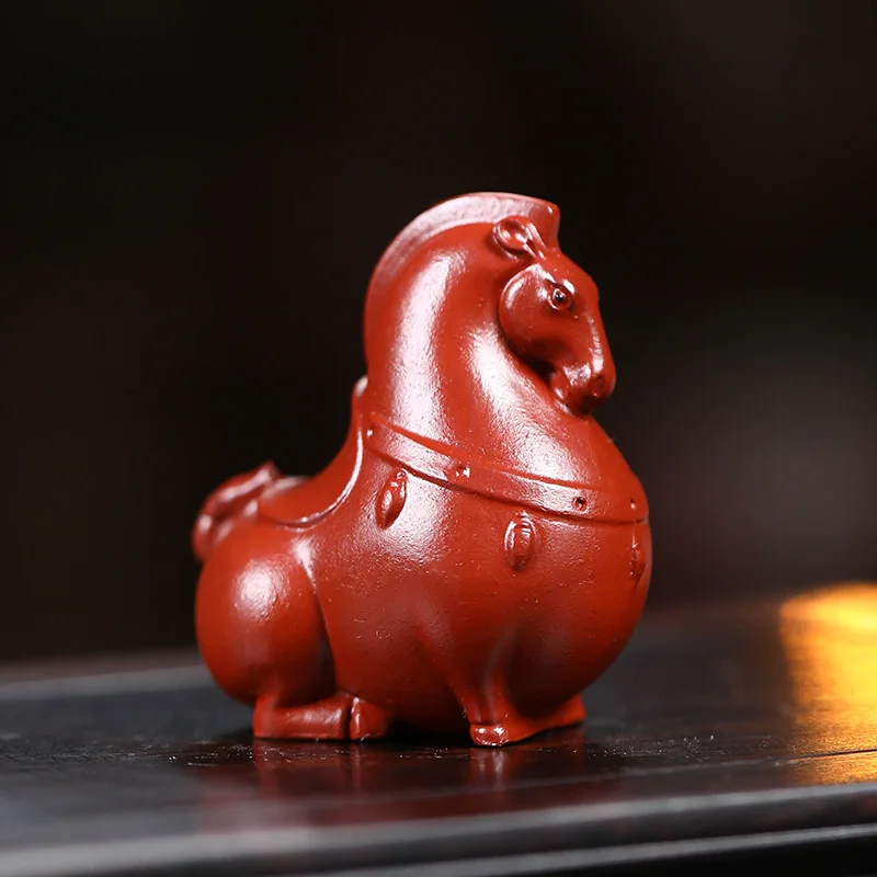 Yixing Zisha Tea Pet Handmade Dahongpao Sculpture Tea Tray Small Ornament Zodiac Horse Tea Worm Tang Horse Tea Play