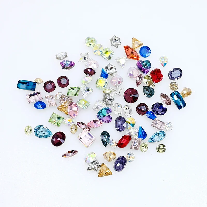 40pcs Glisten Mixed Color Size Shape Pointback Rhinestone K9 Crystal Nail Art for Clothes Shoes Bag DIY