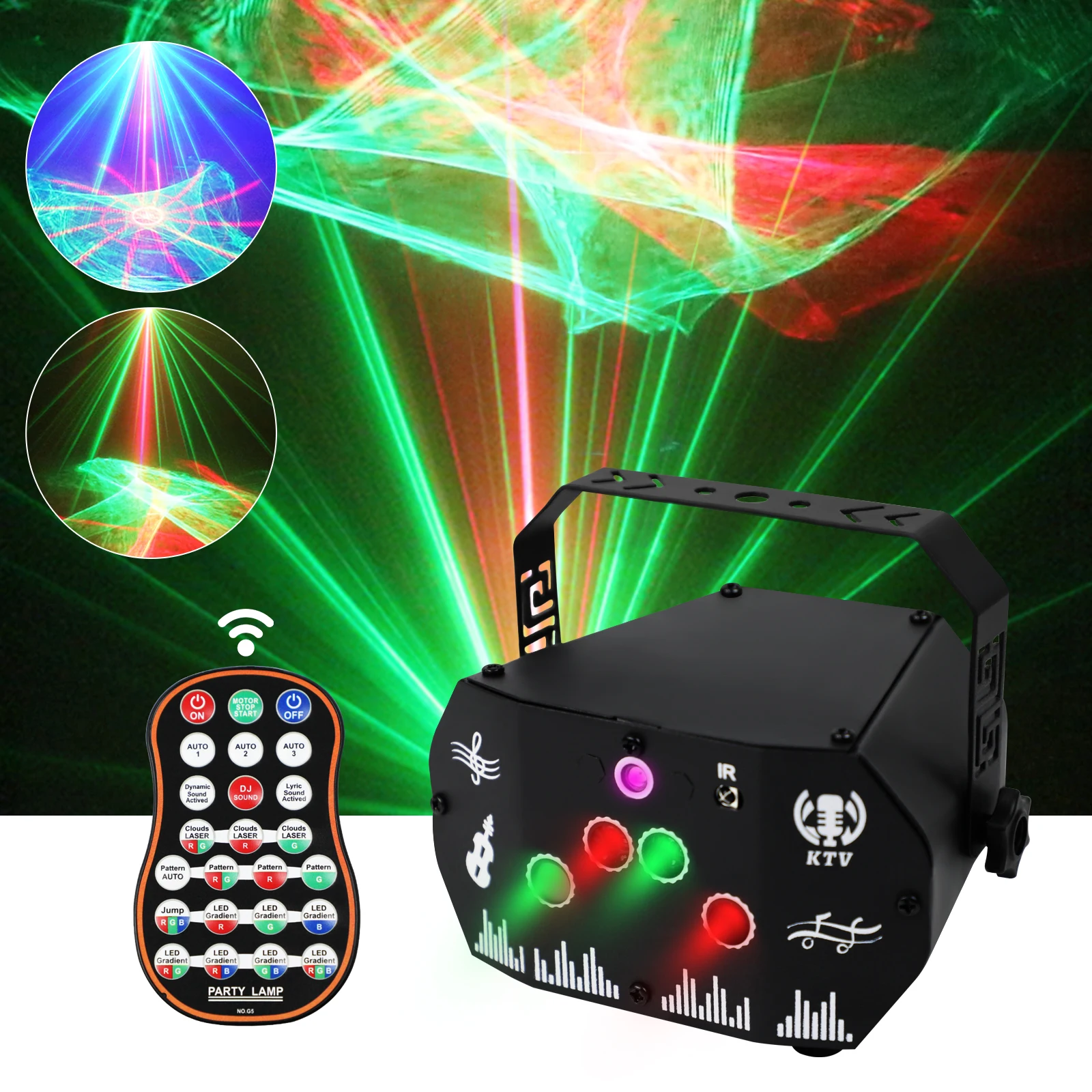 Wuzstar RG Laser Projector Plug In Powered Auto Rotate Pattern Lamp For KTV Pub Nightclub Home Party Show