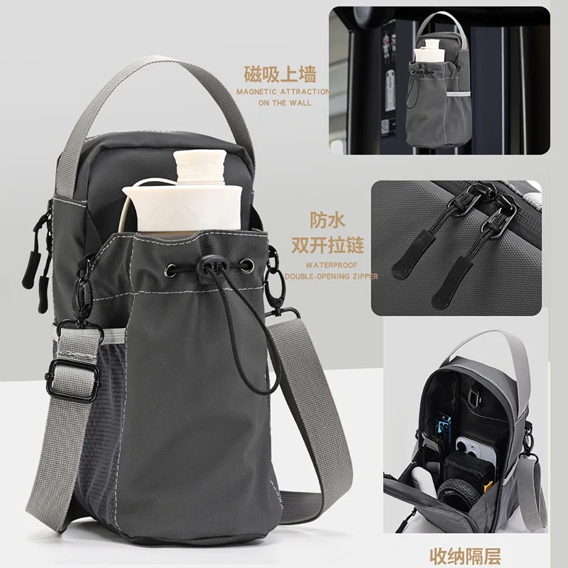 Magnetic fitness kettle bag, multifunctional mobile phone storage bag for sports and fitness, crossbody bag, canvas pocket
