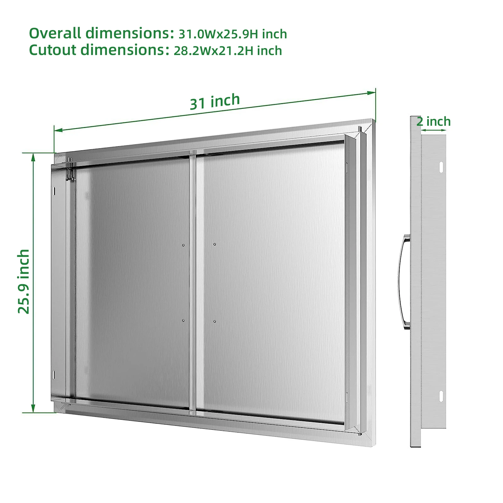 31W×24H Stainless Steel Double Door, Rustproof Magnetic Design, Premium Handle, Waterproof, Indoor & Outdoor Use