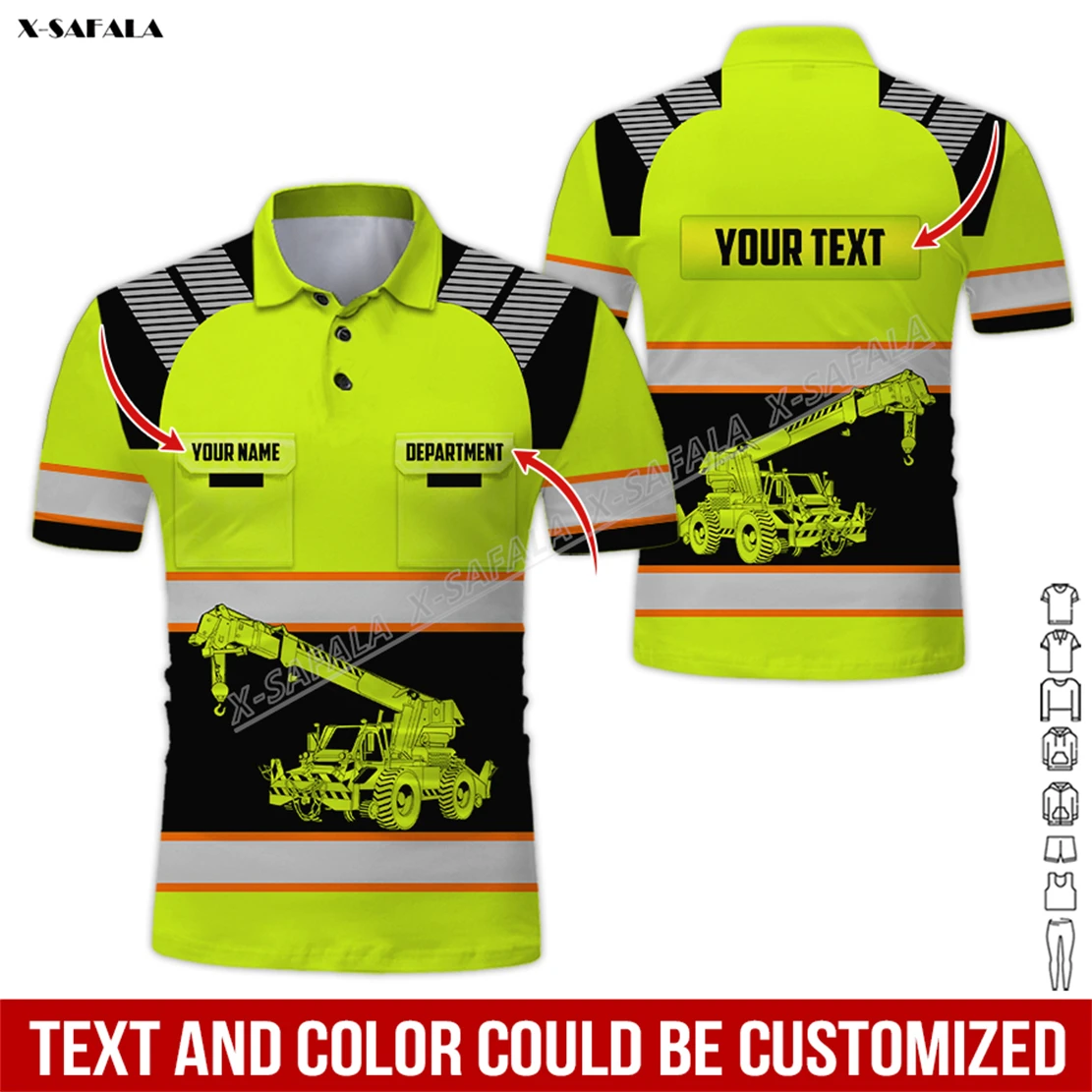 Custom Crane Truck Driver 3D Printed Reflection Men Adult Polo Shirt Short Sleeve Top Tee Breathable Uniform Workwear Safety