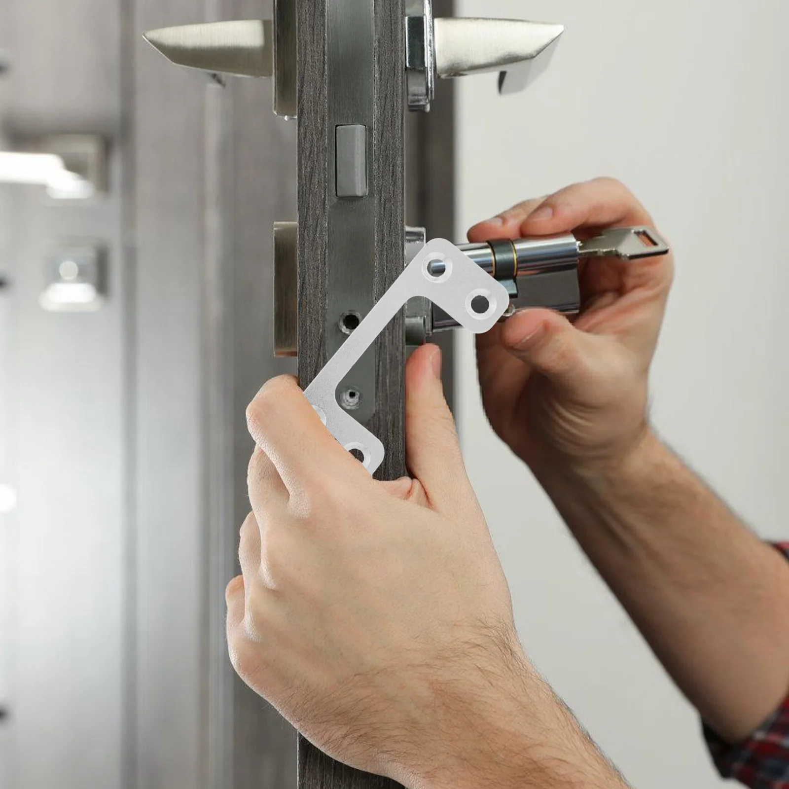 

1 Set Of Door Lock Strike Plates For Exterior Interior Doors Heavy Duty Security Latch Plate With Spacer Reinforcement For Door