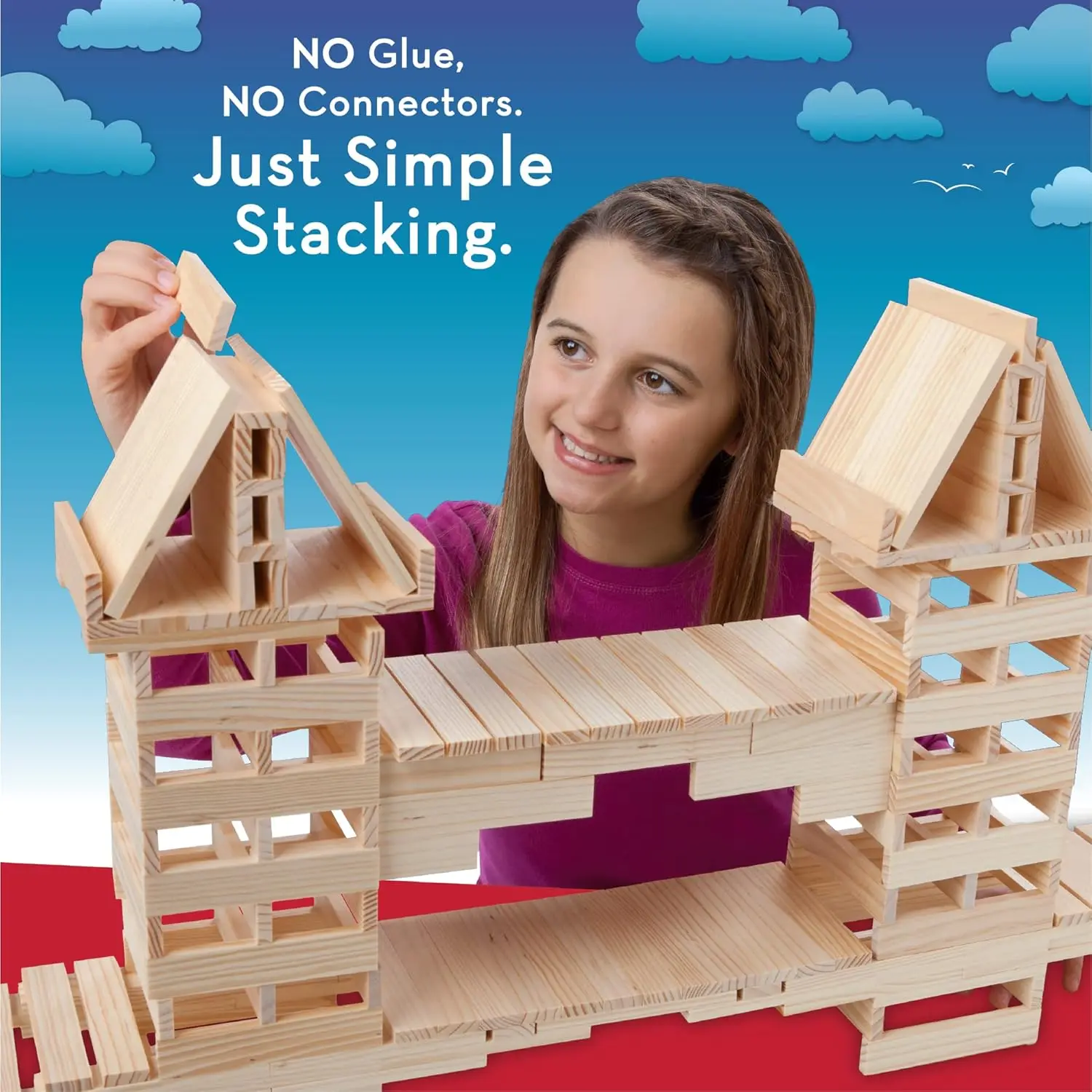 Estruturas 600 pranchas - Kit de construção 3D de formato livre para crianças - Crie seus próprios designs de arquitetura com blocos de madeira simples