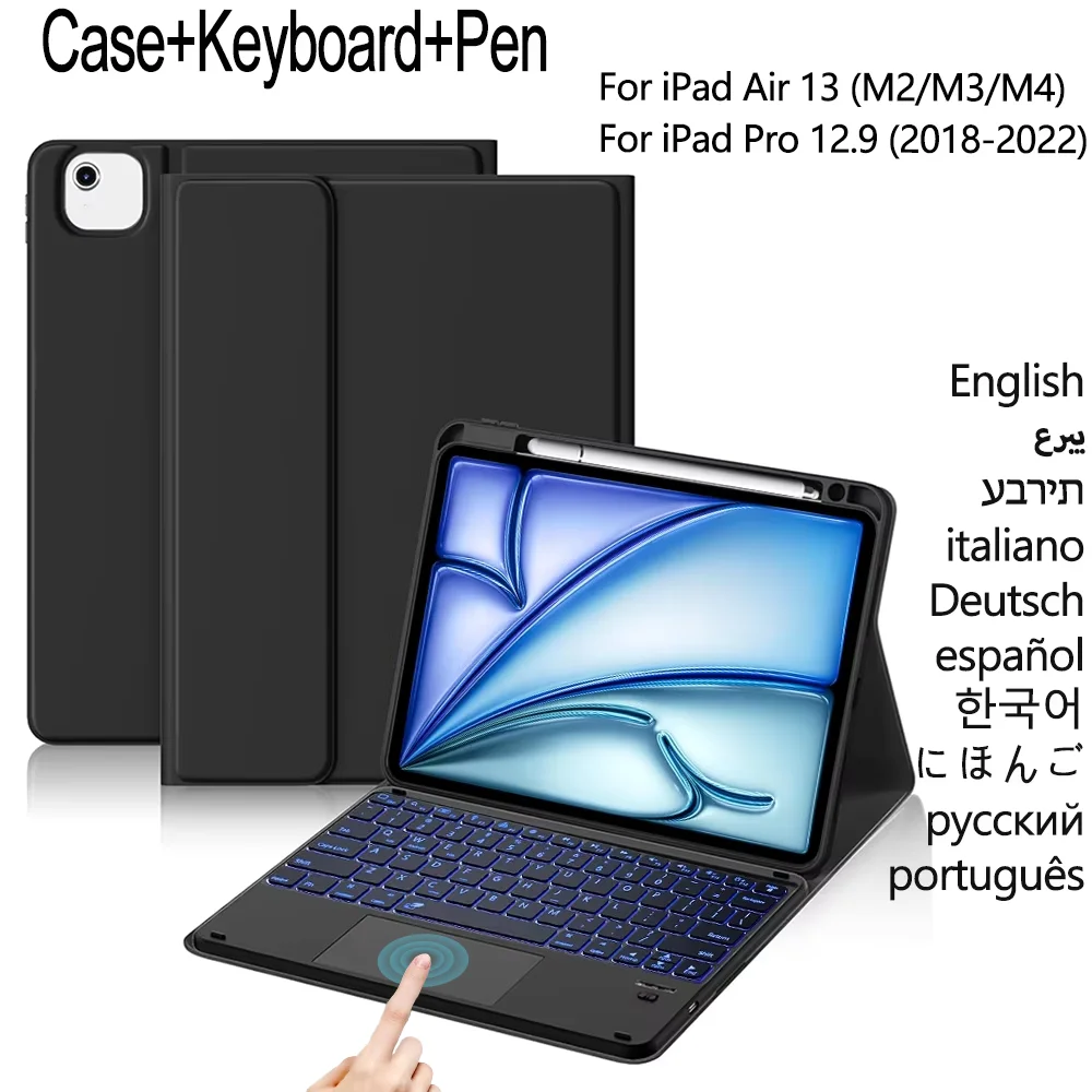 Case Trackpad Keyboard for iPad Air 13 inch M4/M3/M2 iPad Pro 6th/5th/4th/3th 12.9 inch with Stylus Wireless Keyboard Cover
