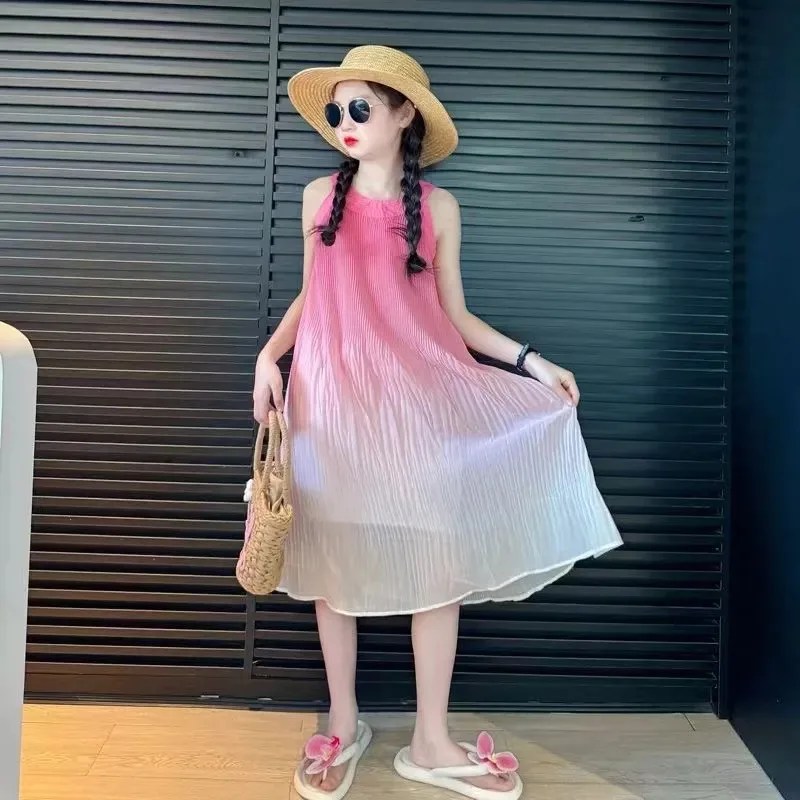 

Gradient Children's Dress Summer Beachwear Clothes Girl 10 To 12 Years Old Kids 2025 Girls Casual Clothing Dresses 6 8 Women's 9