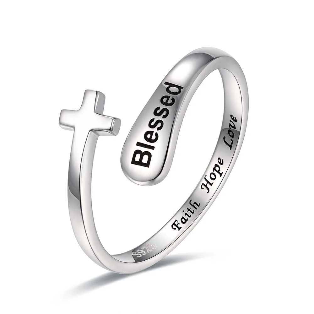 925-sterling-silver Adjustable Cross Hope Love Faith Thumb Rings Christian Blessed Cross Jewelry Rings for Women Men Teen Girls