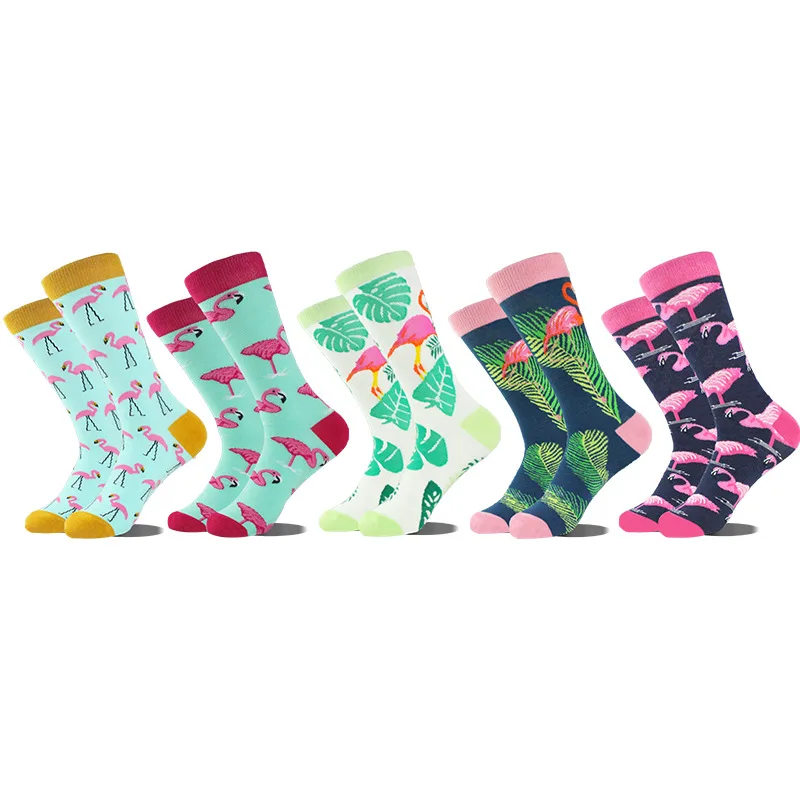 31 Patterns Men Happy Flamingo Socks Cotton Funny INS Trend King Kong Dog Dinosaur Panda Male Boys Street Skateboard Crew Sox